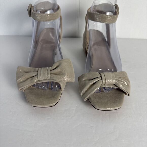 Pelle Moda Womens Beige Glitter Bow Leather Block Heel Shoes Sz 7 Medium‎ EUC - Picture 2 of 8